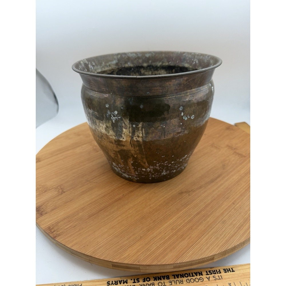 Solid Brass Planter Flowerpot Home Garden Decoration 7"x 8" India Vtg